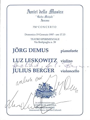 Firme autografe dei 3 musicisti al concerto al Teatro sperimentale di Ancona per conto degli "Ami...