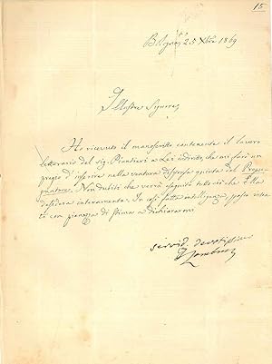 Lettera autografa e firmata da Zambrini di 6 righe in cui informa l'editore Palumbo di aver ricev...