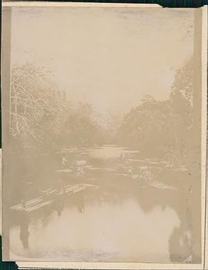 Asie, Barques sur une rivière, Vintage citrate print