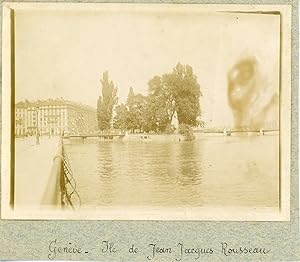 Suisse, Genève, Ile de Jean-Jacques Rousseau, ca.1900, vintage citrate print