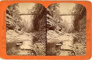 STEREO, J.D. Hope, États-Unis, Suspension Bridge, Watkins Glen N.Y., vintage albumen print