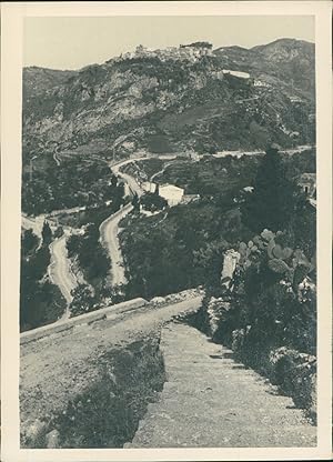 Sicile, Vue d'une route traversant la vallée, ca.1925, vintage silver print