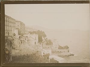 Italie, près de Naples, Vue de Pausilippe et la mer, 1903, vintage citrate print