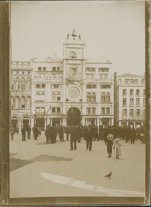 Italie, Venise, Piazza San Marco, La tour de l'horloge, 1903, vintage citrate print