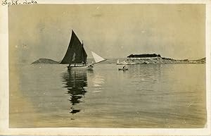 Croatie, Split, Vue de la baie et d'un voilier, ca.1910, vintage silver print