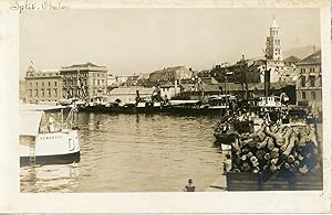 Croatie, Split, Vue du port et la Cathédrale de St-Domnius (Sveti Dujam), ca.1910, vintage silver...