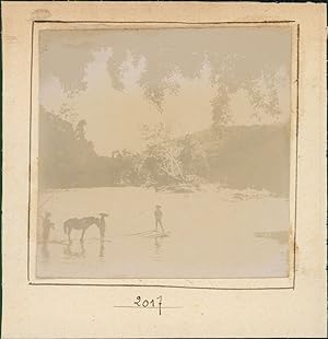 Asie, Hommes et cheval sur un traversier, Vintage citrate print