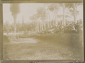 Italie, Rome, Une course dans les jardins du Palais Borghese, 1903, vintage citrate print