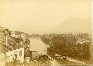 Suisse, Vue de Thun prise de la terrasse du château, ca.1900, vintage citrate print