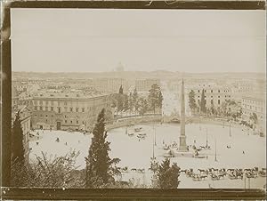 Italie, Rome, Panorama de la Place du Peuple, 1903, vintage citrate print