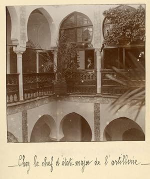 Algérie, Intérieur de la maison du chef d'état-majeur de l'artillerie, 1898, Vintage citrate print