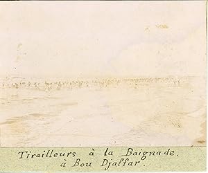 Maghreb, Tirailleurs à la baignade à Bou Djaffar ca.1897 vintage citrate print