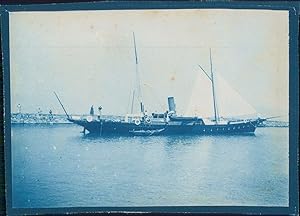 Vue d'un voilier marchand, ca.1900, Vintage cyanotype print