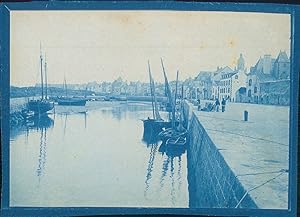 France, Le Havre, Bateaux à quai, ca.1900, Vintage cyanotype print