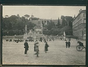 Italie, Rome, Piazza del Popolo , Vue du Pincio., ca.1900, Vintage silver print