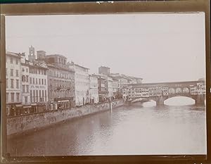 Italie, Florence, Vue du quai et Ponte Vecchio, ca.1900, Vintage citrate print