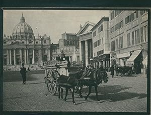 Italie, Rome, Une charrette devant la Basilique Saint-Pierre, ca.1900, Vintage silver print