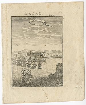 Antique Print of the City of Callao (Peru) by A.M. Mallet (1686)