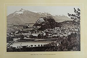 Salzburg vom Kapuzinerberg. Zinkographie um 1890, 6 x 10 cm