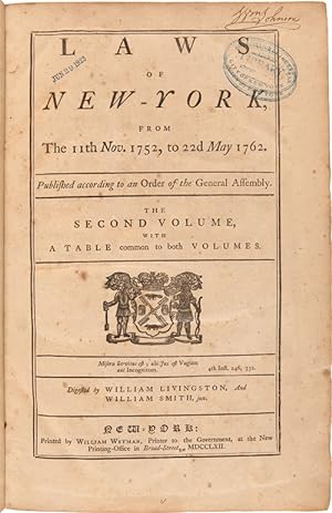 Seller image for LAWS OF NEW-YORK, FROM THE 11th NOV. 1752, TO 22d MAY 1762 for sale by William Reese Company - Americana