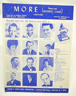 Bild des Verkufers fr More - Theme From Mondo Cane (Cover includes 12 photos of famous recording Stars) zum Verkauf von Prestonshire Books, IOBA