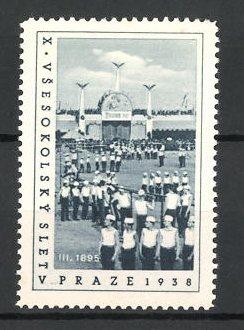 Seller image for Reklamemarke Prag, X. Vsesokolsky Slet v 1938, Sportler auf dem Platz for sale by Bartko-Reher