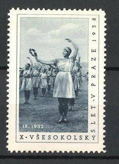 Seller image for Reklamemarke Prag, X. Vsesokolsky Slet v 1938, Sportlerinnen beim Tanz for sale by Bartko-Reher