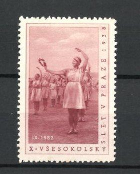 Seller image for Reklamemarke Prag, X. Vsesokolsky Slet v 1938, Sportlerinnen beim Tanz for sale by Bartko-Reher