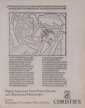 Immagine del venditore per Christies Nov 1991 Highly Important Early Printed Books & Illuminated Manuscript venduto da thecatalogstarcom Ltd