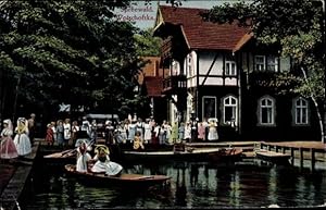 Bild des Verkufers fr Ansichtskarte / Postkarte Lbbenau im Spreewald, Wotschofska, Gasthaus, Passanten, Boote zum Verkauf von akpool GmbH