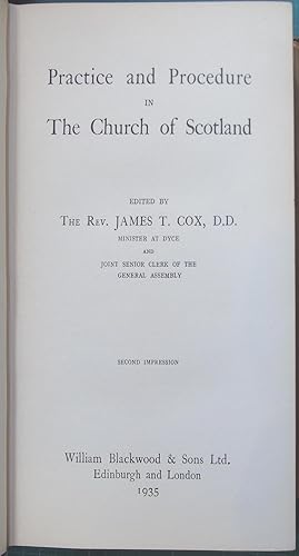 Image du vendeur pour Practice and Procedure in The Church of Scotland mis en vente par Hanselled Books