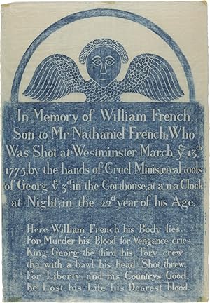 Seller image for GRAVESTONE RUBBING OF THE HEADSTONE OF WILLIAM FRENCH, KILLED BY BRITISH OFFICERS DURING THE WESTMINSTER MASSACRE] for sale by William Reese Company - Americana