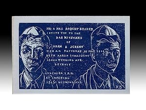 Robert Broner Woodcut Invitation to His Sons' Bar Mitzvahs in 1966 (Jewish Americana)