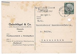 Bild des Verkufers fr Firmen-PK Rechnung Oelschlgel&Co. Chemnitz Deutsche Industrie-Werke September 1937 gelaufen zum Verkauf von GAENSAN Versandantiquariat