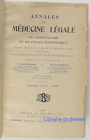 Imagen del vendedor de Annales de Mdecine Lgale de criminologie et de police scientifique a la venta por Librairie du Bassin