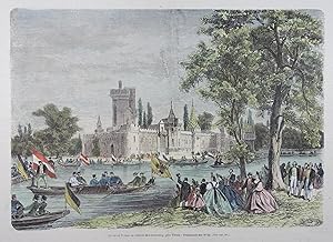 Le roi de Prusse au chateau de Lastenburg, pres Vienne: Promenade sur se lac. Kolorierter Holzsti...