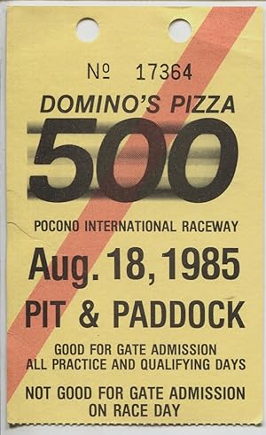 Image du vendeur pour Pocono Int'l Raceway CART Pit & Paddock Ticket Stub 8/18/1985-Indy Cars-VG mis en vente par DTA Collectibles