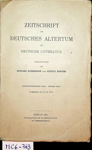 Bild des Verkufers fr Zeitschrift fr Deutsches Altertum und Deutsche Litteratur. 53. Band, 2. Heft (Ausgegeben am 25. Juli 1911). zum Verkauf von ANTIQUARIAT.WIEN Fine Books & Prints