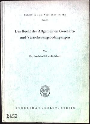 Bild des Verkufers fr Das Recht der Allgemeinen Geschfts- und Versicherungsbedingungen Schriften zum Wirtschaftsrecht, band 4 zum Verkauf von books4less (Versandantiquariat Petra Gros GmbH & Co. KG)