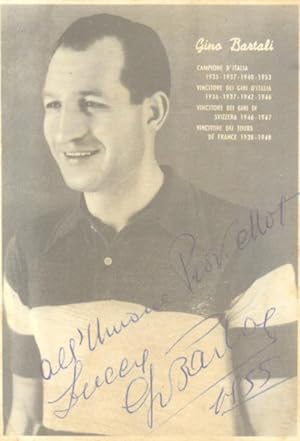 Bild des Verkufers fr Cartolina postale raffigurante il ciclista Gino Bartali, con firma autografa del celebre corridore. zum Verkauf von studio bibliografico pera s.a.s.