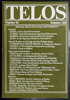 Immagine del venditore per Telos Number 52 Summer, 1982 (Volume 15, Number 2 ) Special Issue on Social Movements venduto da GuthrieBooks