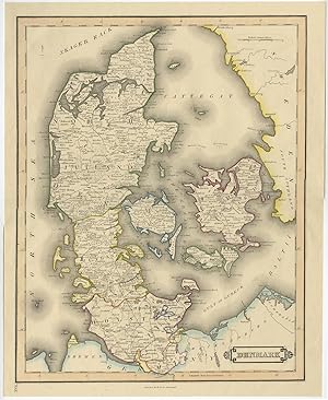 Antique Map of Denmark by Lazars (c.1840)