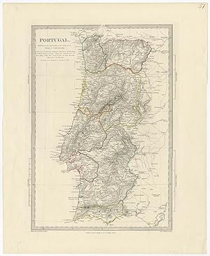 Antique Map of Portugal by Walker (c.1848)