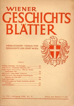 Wiener Geschichtsblätter 15 .(75.) Jahrgang 1960 Heft Nr.2