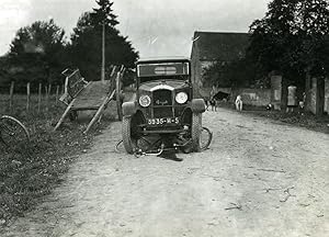 France Memories of a Tow Truck Peugeot Car Bicycle Accident Old Photo 1935