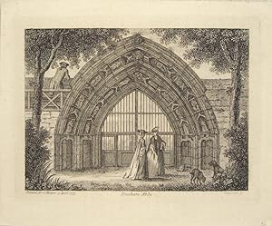 Image du vendeur pour Worcestershire. Evesham Abbey. The Gateway Arch with two elegant ladies and their dogs. mis en vente par theoldmapman