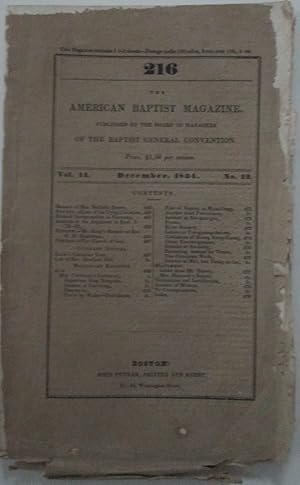 Bild des Verkufers fr The American Baptist Magazine. December, 1834 zum Verkauf von Mare Booksellers ABAA, IOBA