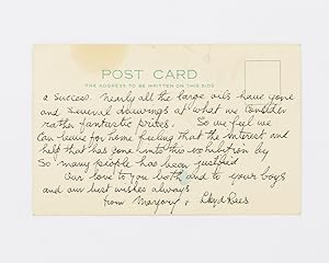 An autograph postcard signed by Lloyd Rees (both sides of a plain postcard with the letterhead of...