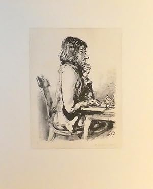 Bild des Verkufers fr Der Schachspieler III. Original-Kreidelithographie. zum Verkauf von Antiquariat Reinhold Pabel