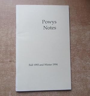 Image du vendeur pour Powys Notes. Fall 1993 and Winter 1994. The semiannual journal and newsletter of the Powys Society of North America mis en vente par BRIMSTONES